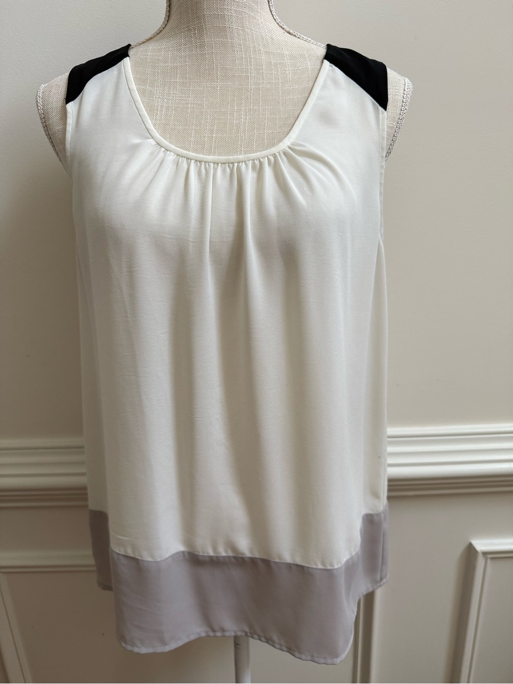 LOFT White Sleeveless Tank with Black Shoulder Panels & Gray Hem